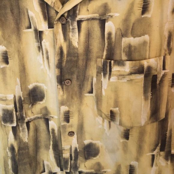 Tulio Mens Button Up Shirt Multicolor Short Sleeve 100% Silk Single Pocket XL - Picture 2 of 6